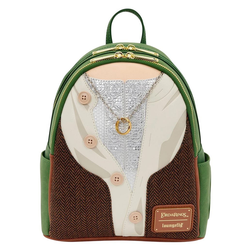 Cards & Comics Connection Frodo Baggins mini backpack featuring metallic, tweed, and debossed Lord of the Rings details