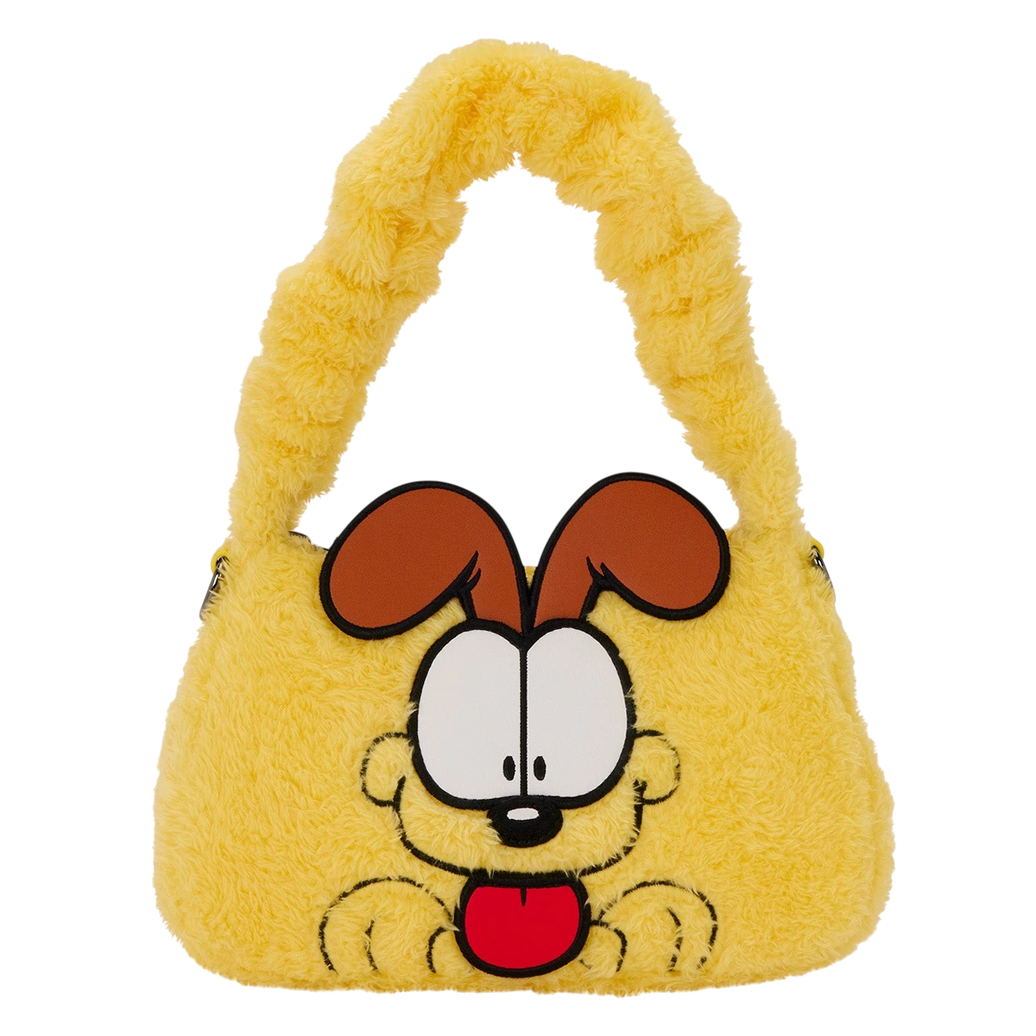 Cards & Comics Connection yellow plush Odie crossbody bag with 3D ears and a scrunchie top handle.