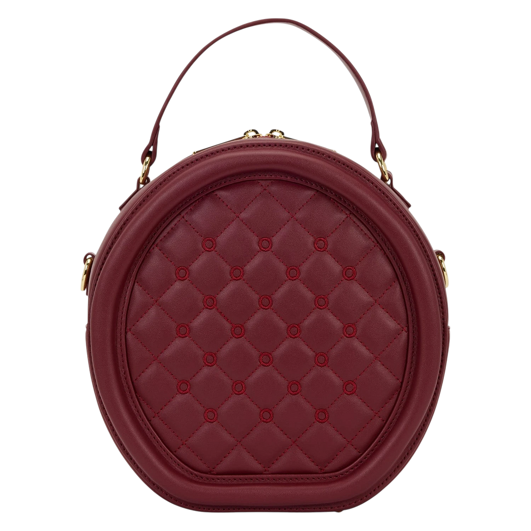 Cards & Comics Connection Loungefly red faux leather round crossbody pin trader bag with quilted front panel
