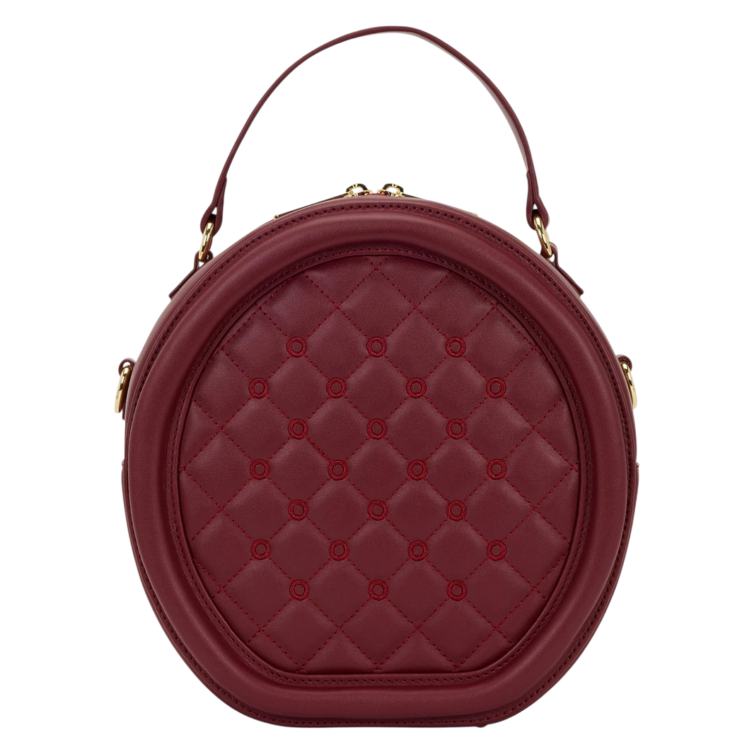 Cards & Comics Connection Loungefly red faux leather round crossbody pin trader bag with quilted front panel