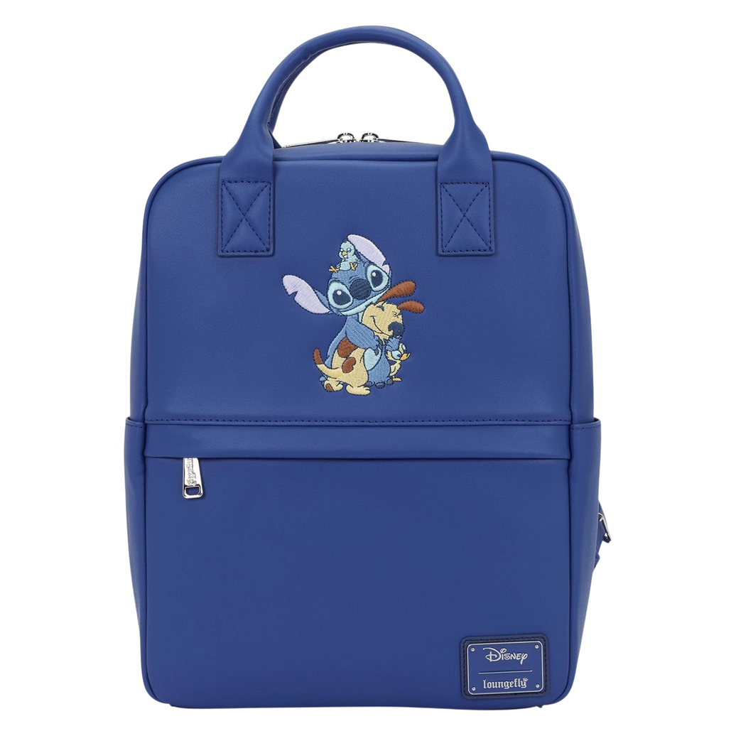 Cards & Comics Connection blue Disney Lilo and Stitch mid-size polyurethane backpack with animal friends print
