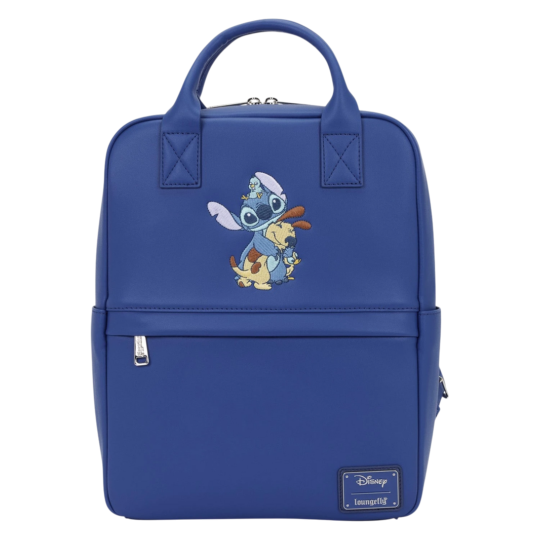 Cards & Comics Connection blue Disney Lilo and Stitch mid-size polyurethane backpack with animal friends print
