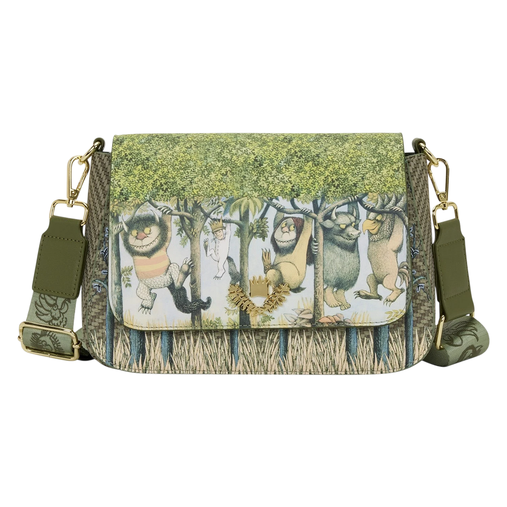 Cards & Comics Connection Where the Wild Things Are faux leather crossbody bag with Max and monster character print.
