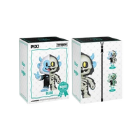 Cards & Comics Connection ThrillJoy Bloo Half Skeleton vinyl figure in packaging with blue and skeletal details.