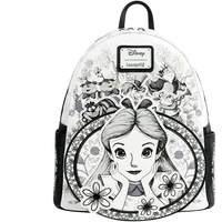 Cards & Comics Connection Alice in Wonderland sketch mini-backpack with black and white character appliques