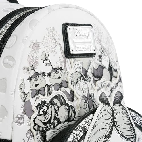 Cards & Comics Connection Alice in Wonderland sketch mini-backpack with debossed character appliques and floral details