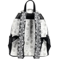 Cards & Comics Connection Loungefly Beauty and the Beast Belle sketch mini-backpack back view with rose print straps