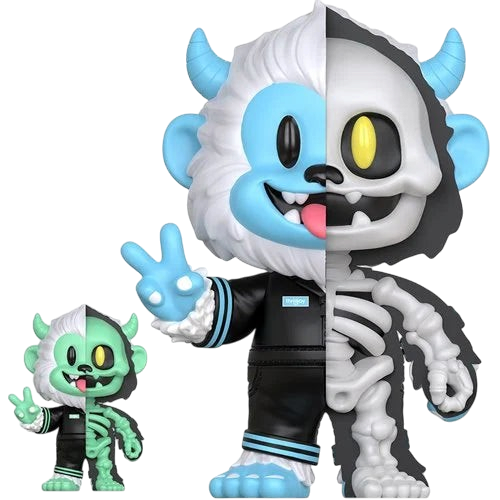Cards & Comics Connection ThrillJoy Bloo half skeleton vinyl figure showing blue jumpsuit and exposed bone structure