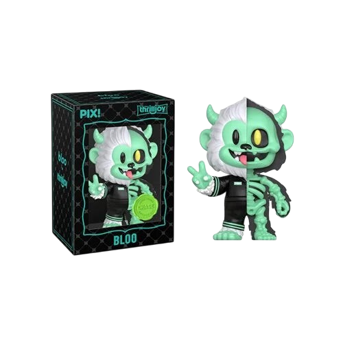Cards & Comics Connection ThrillJoy Bloo Half Skeleton vinyl figure with green deco and matching collector box