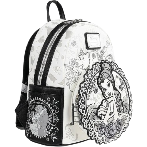 Cards & Comics Connection Loungefly Beauty and the Beast Belle sketch mini-backpack with floral and character details