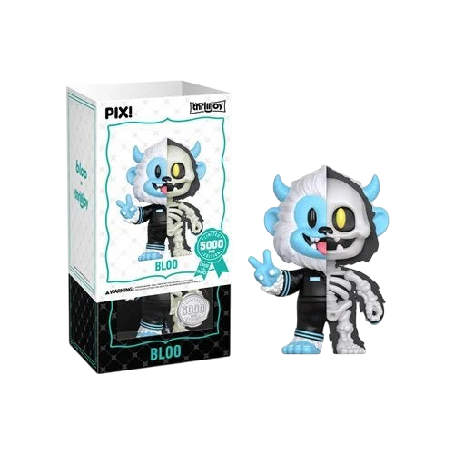 Cards & Comics Connection ThrillJoy Bloo Half Skeleton blue vinyl figure with packaging box