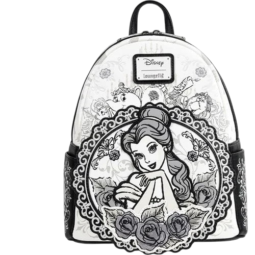 Cards & Comics Connection Loungefly Disney Beauty and the Beast Belle sketch mini-backpack with floral appliques