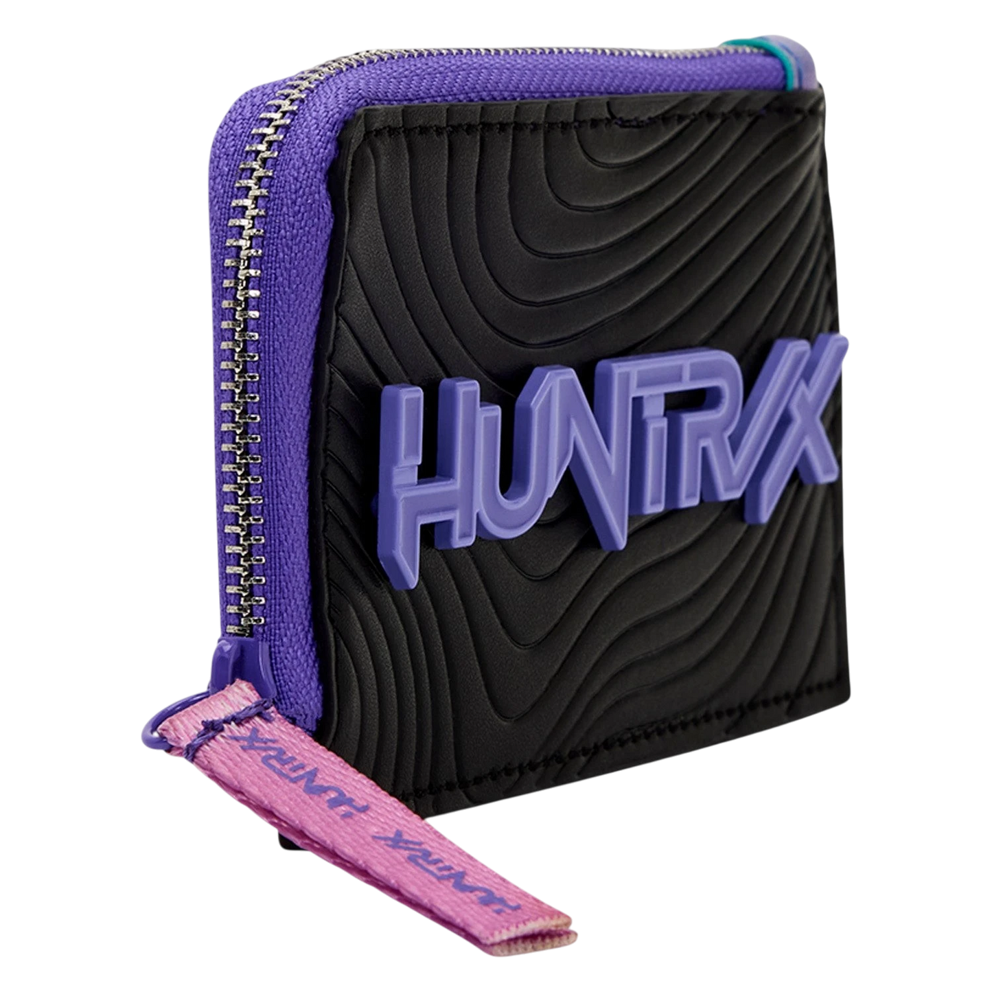 Cards & Comics Connection KPop Demon Hunters HUNTR/X black polyurethane card holder with purple logo and zipper