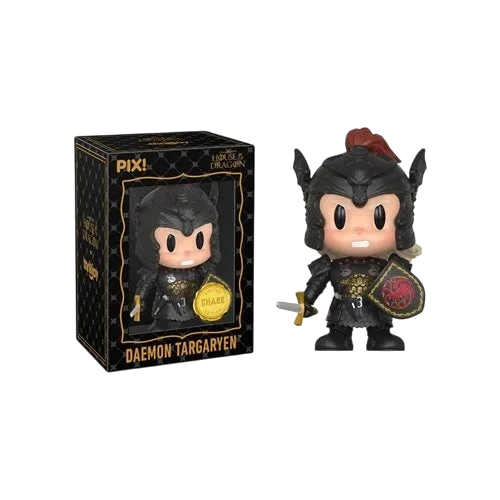 Cards & Comics Connection House of the Dragon Daemon Targaryen PIX! collectible figure with box and dragon shield
