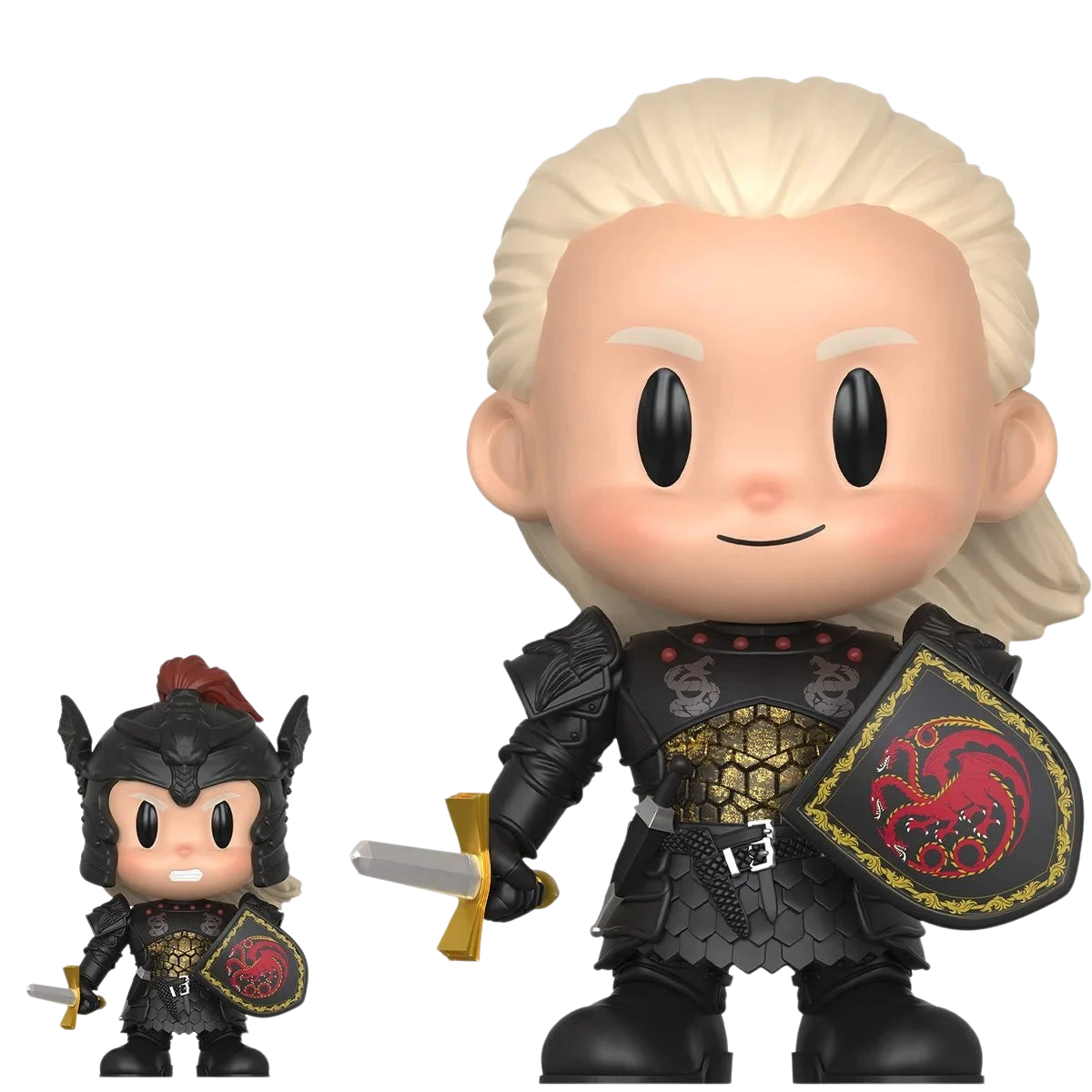 Cards & Comics Connection Daemon Targaryen PIX! collectible figure in black armor with gold dragon-scale detailing.