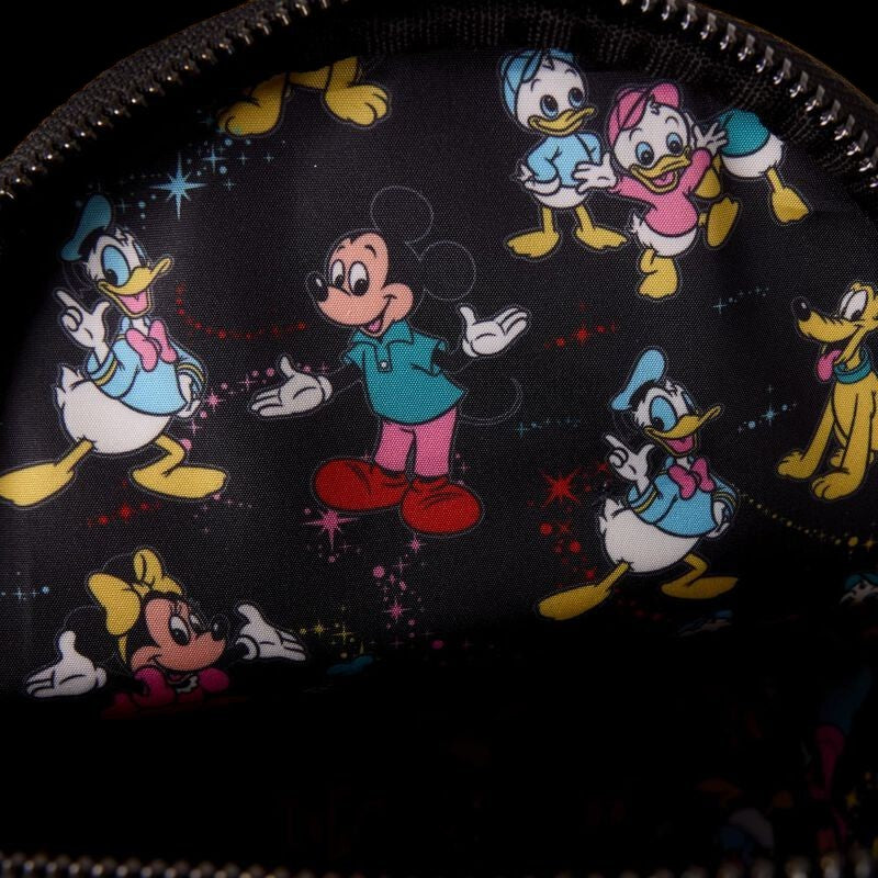 Cards & Comics Connection Disney character print interior lining with Mickey Mouse and friends on black fabric