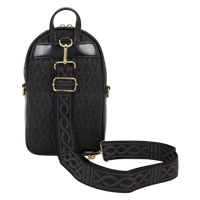 Cards & Comics Connection Loungefly Disney Evil Queen black sling crossbody bag with debossed heart and sword pattern