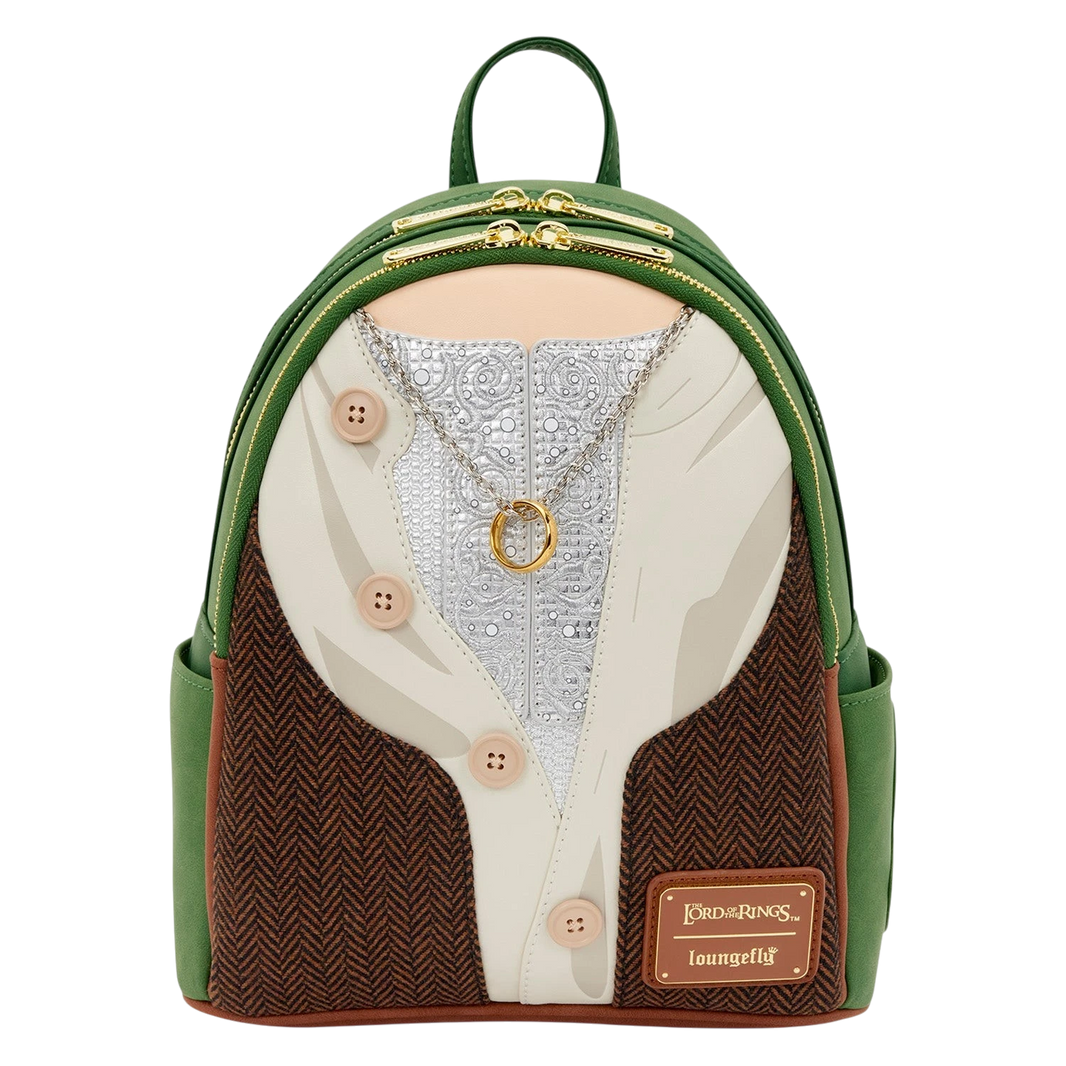 Cards & Comics Connection Frodo Baggins mini backpack featuring metallic, tweed, and debossed Lord of the Rings details