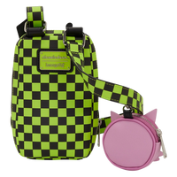Cards & Comics Connection Loungefly Invader Zim Gir crossbody bag with green and black checkerboard pattern and pig coin