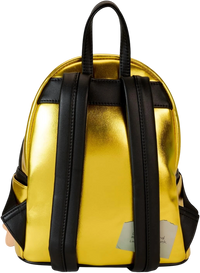 Back view of a metallic gold and black Cards & Comics Connection Coraline 15th Anniversary mini backpack