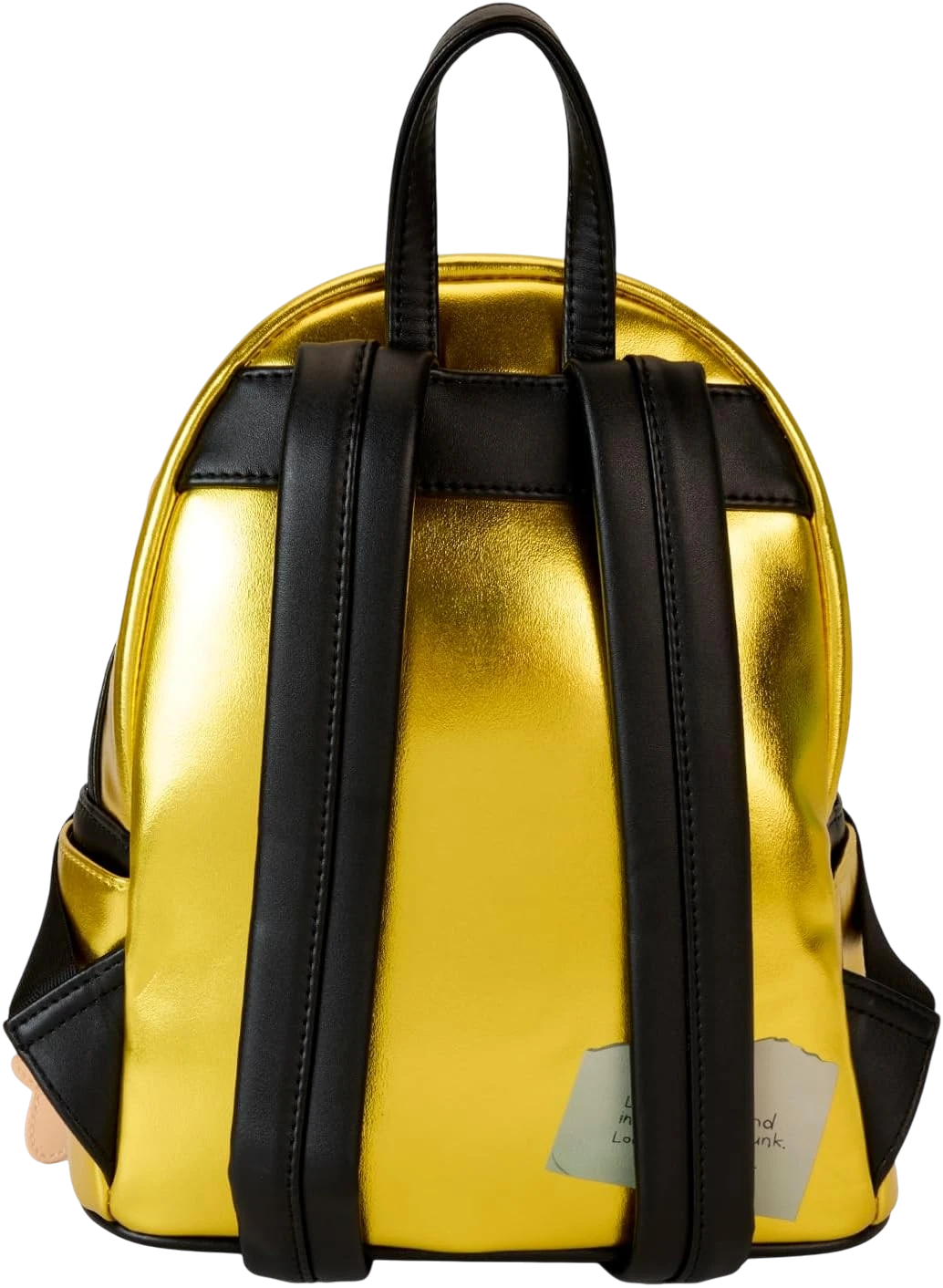 Back view of a metallic gold and black Cards & Comics Connection Coraline 15th Anniversary mini backpack