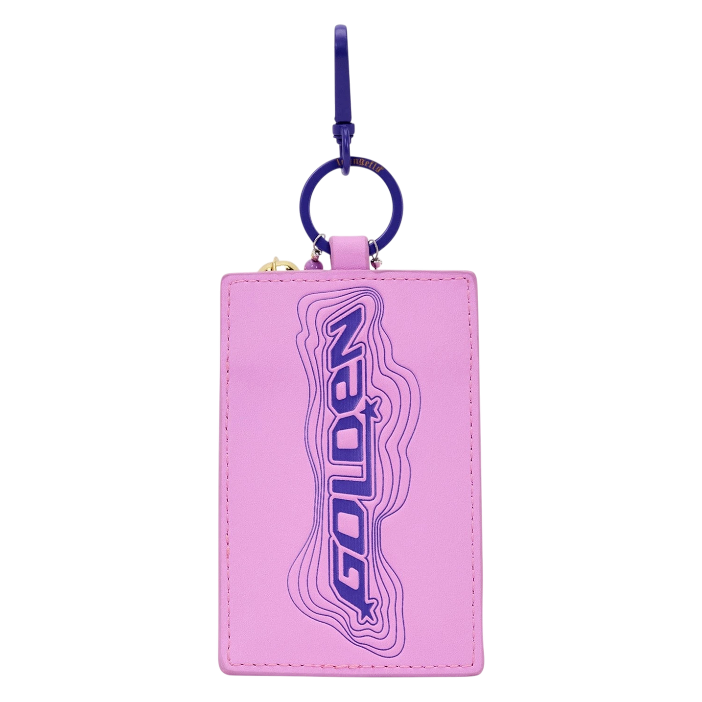 Cards & Comics Connection HUNTR/X KPop Demon Hunters pink photo card holder charm with purple Golden logo detail