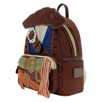 Cards & Comics Connection Disney Jack Sparrow cosplay mini backpack with pirate hat top, textured fabric, and buckles.