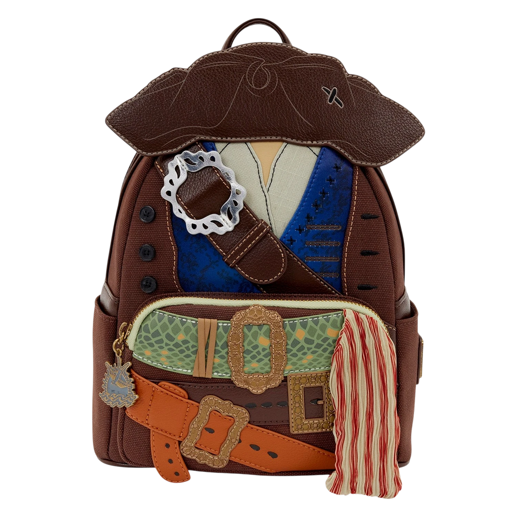 Cards & Comics Connection Disney Jack Sparrow mini backpack featuring pirate hat, textured fabric, and buckle details.
