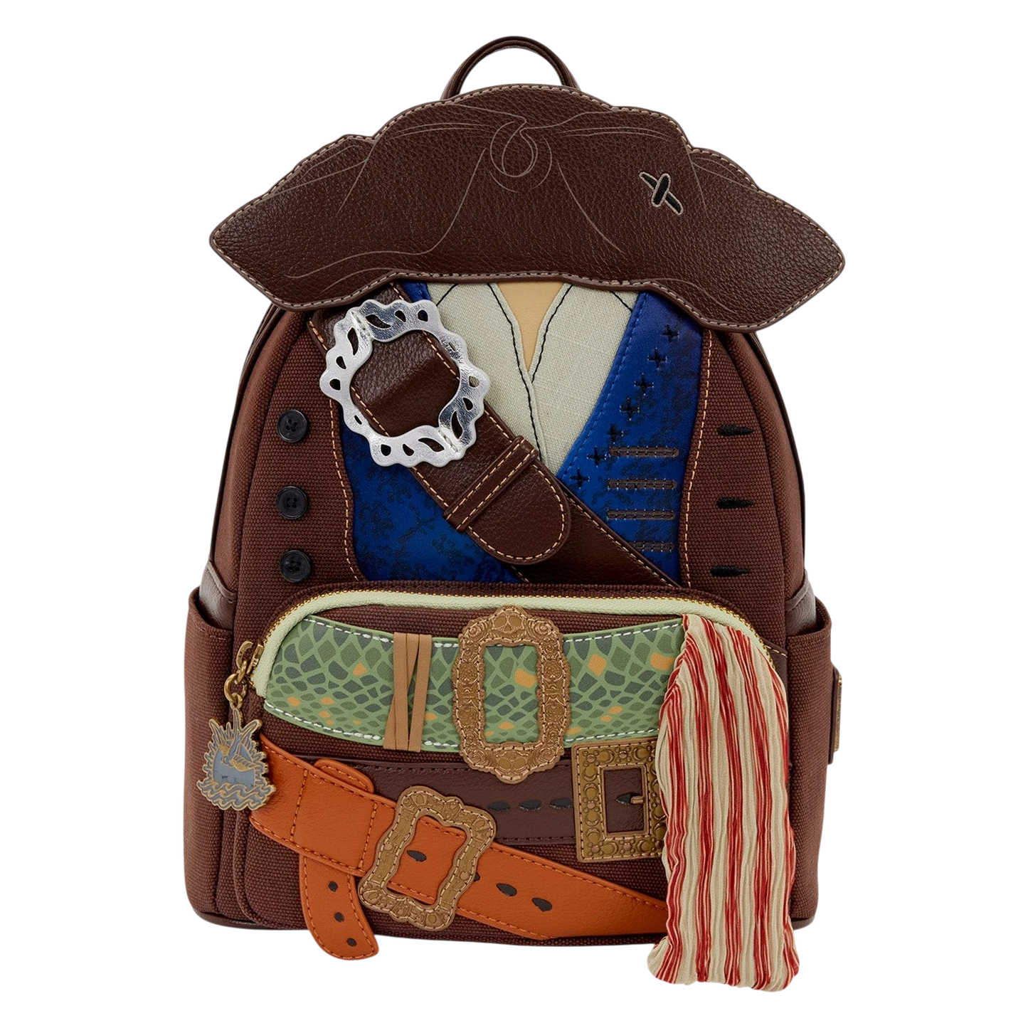Cards & Comics Connection Disney Jack Sparrow mini backpack featuring pirate hat, textured fabric, and buckle details.
