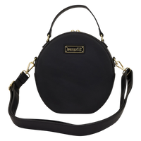 Cards & Comics Connection Loungefly black faux leather round crossbody pin trader bag with gold hardware