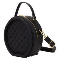 Cards & Comics Connection Loungefly black faux leather round crossbody pin trader bag with quilted front detail