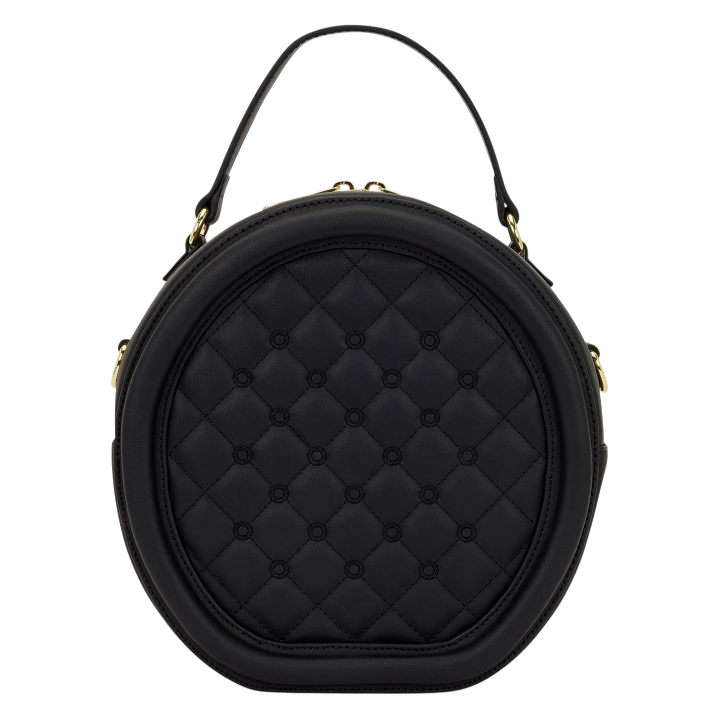 Cards & Comics Connection Loungefly black faux leather round crossbody pin trader bag with quilted front panel