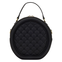 Cards & Comics Connection Loungefly black faux leather round crossbody pin trader bag with quilted front panel