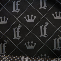Cards & Comics Connection Loungefly black quilted faux leather fabric with crown and LF logo pattern