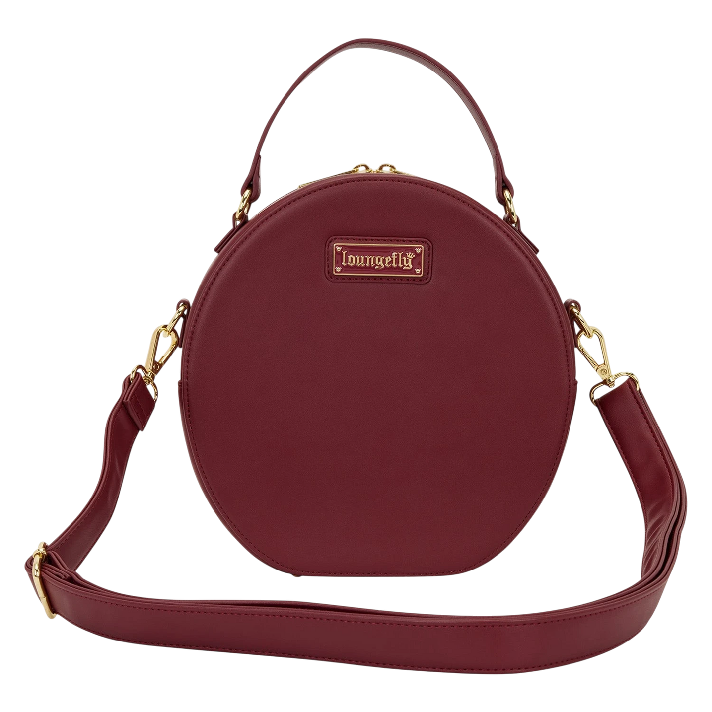 Cards & Comics Connection Loungefly red faux leather round crossbody pin trader bag with gold hardware