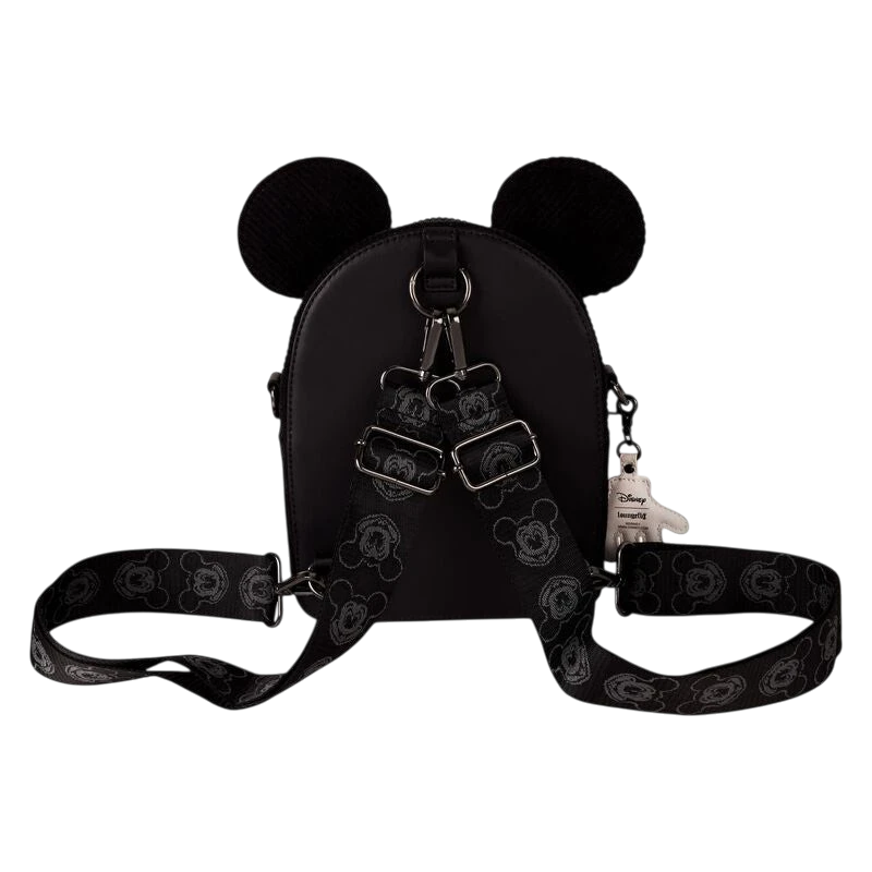 Cards & Comics Connection black Mickey Mouse corduroy convertible mini backpack with printed straps and glove charm