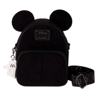 Cards & Comics Connection black corduroy Mickey Mouse convertible mini backpack with removable glove zipper charm