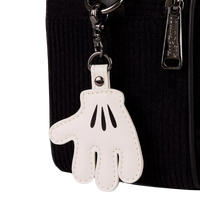 Cards & Comics Connection black corduroy Mickey Mouse mini backpack featuring a removable white gloved hand charm
