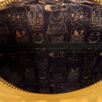 Cards & Comics Connection Loungefly The Mummy backpack interior featuring black lining with gold Egyptian symbols