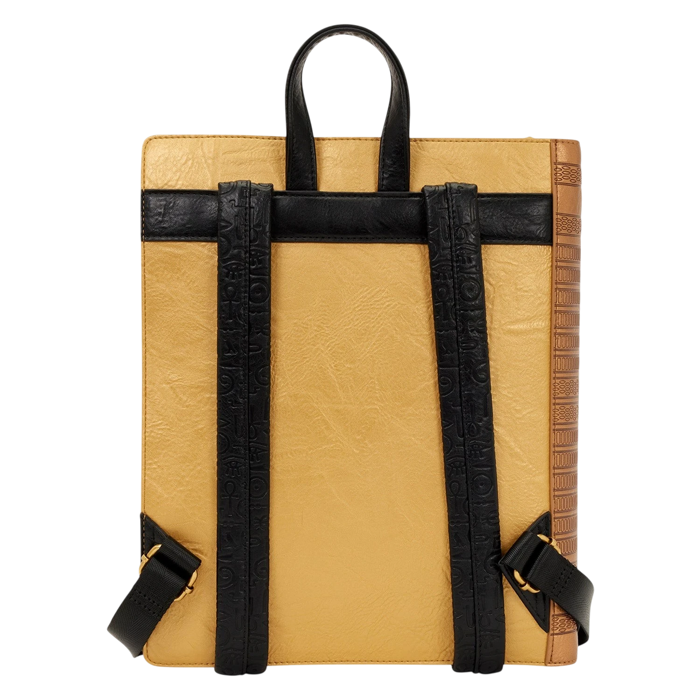 Back view of Cards & Comics Connection Loungefly The Mummy Book of the Living backpack with black straps and gold trim