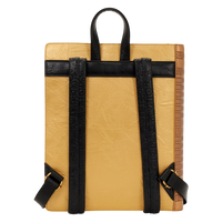 Back view of Cards & Comics Connection Loungefly The Mummy Book of the Living backpack with black straps and gold trim