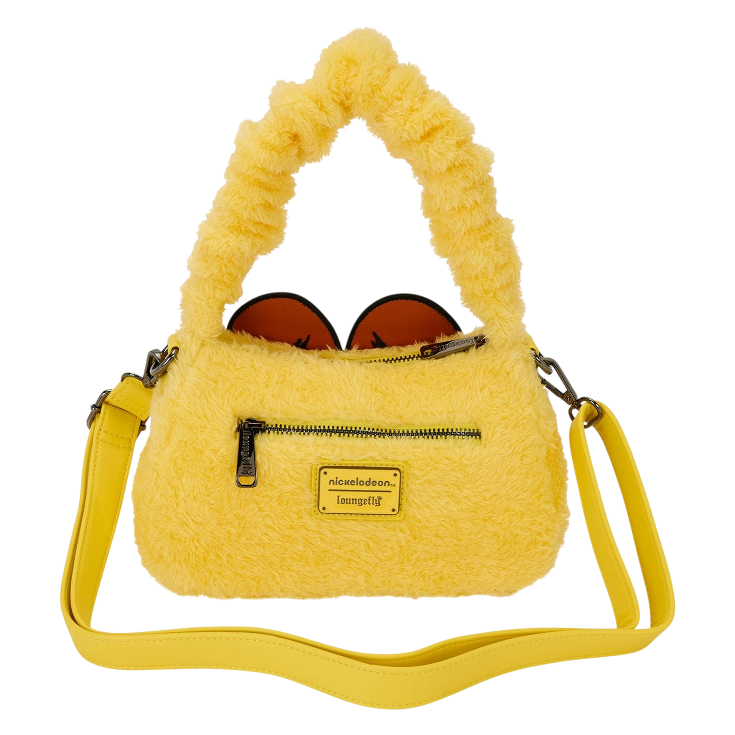 Cards & Comics Connection yellow plush Odie crossbody bag with 3D ears, scrunchie handle, and adjustable strap.