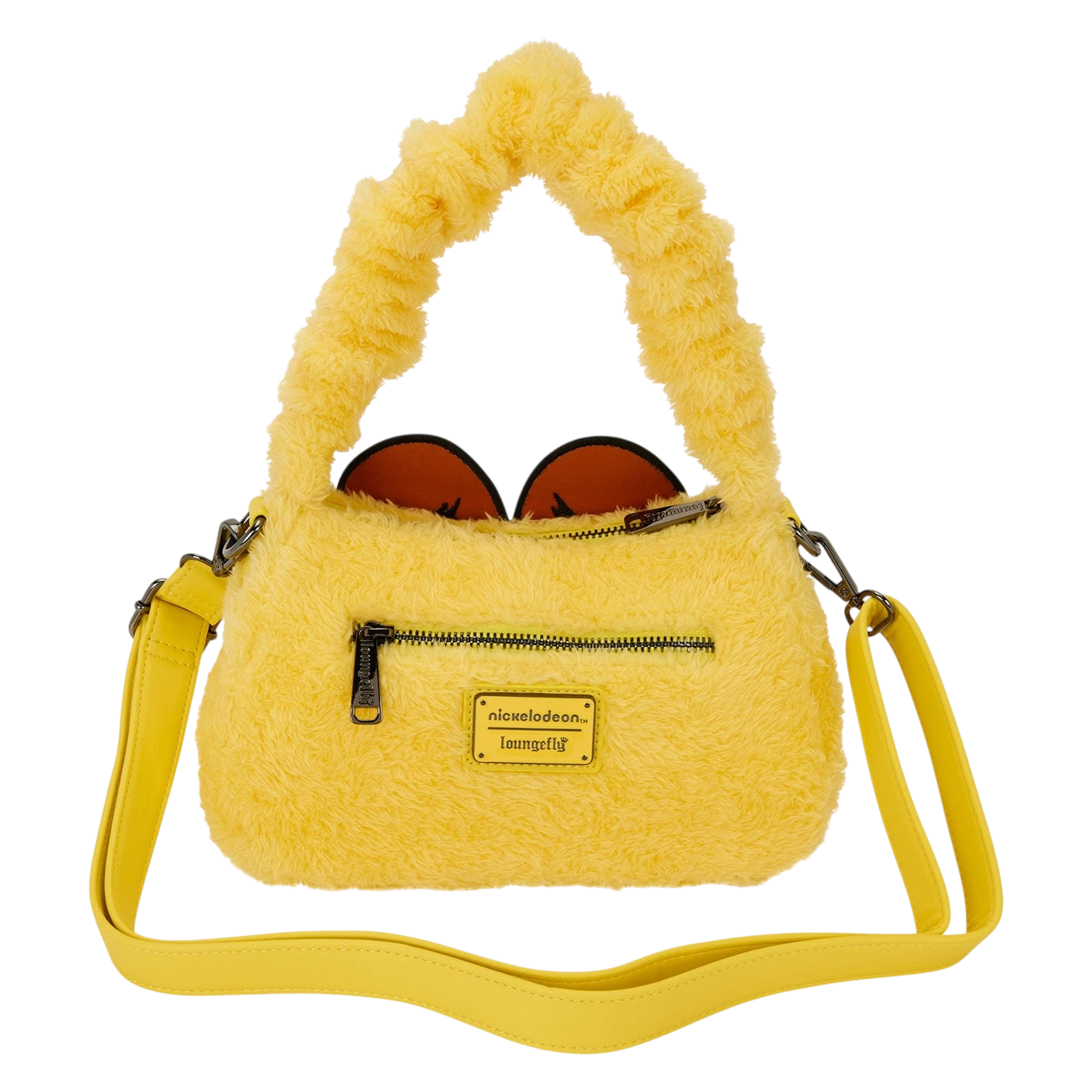 Cards & Comics Connection yellow plush Odie crossbody bag with 3D ears, scrunchie handle, and adjustable strap.