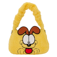 Cards & Comics Connection yellow plush Odie crossbody bag with 3D ears and a scrunchie top handle.