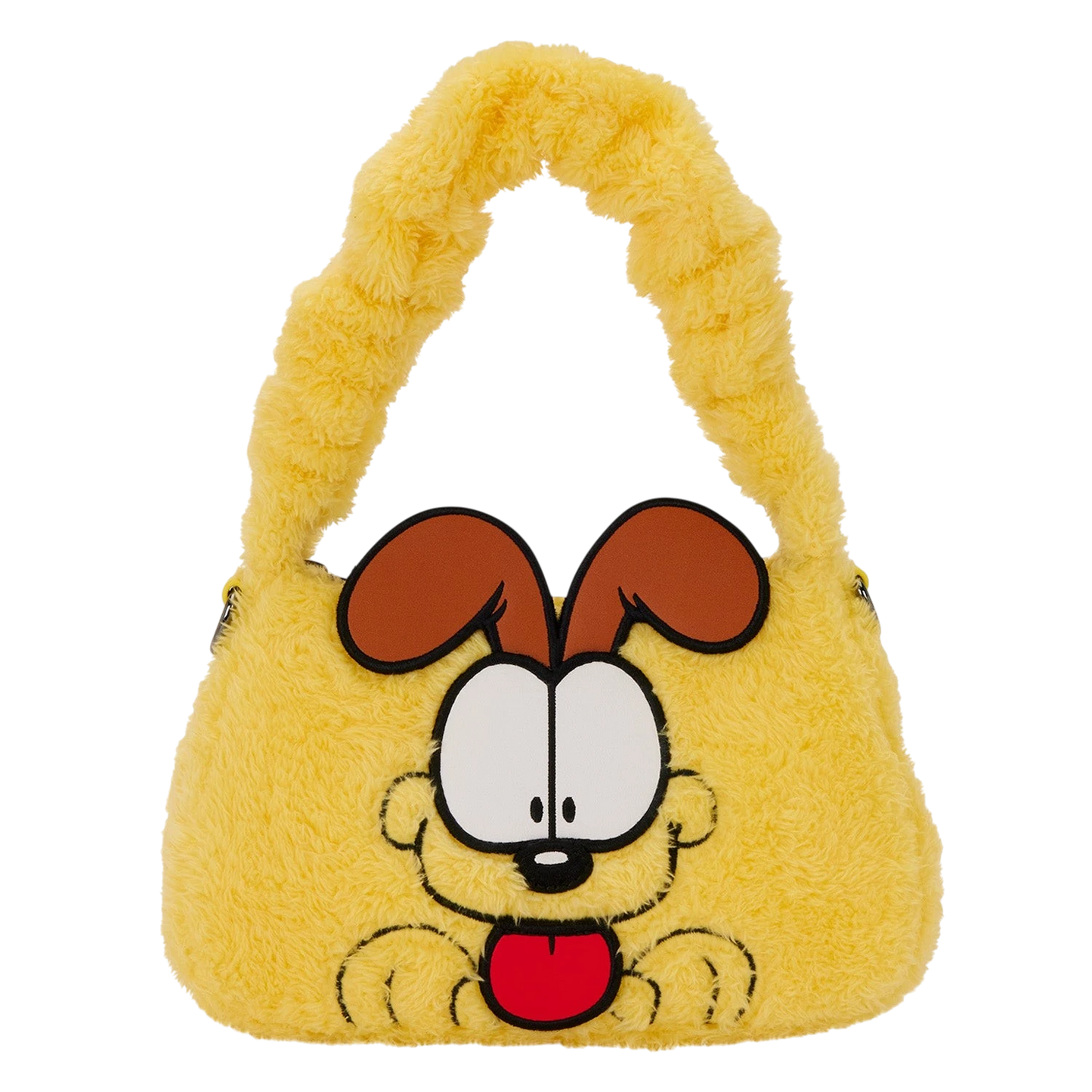 Cards & Comics Connection yellow plush Odie crossbody bag with 3D ears and a scrunchie top handle.