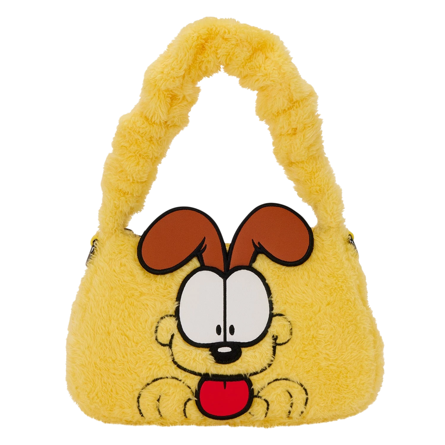 Cards & Comics Connection yellow plush Odie crossbody bag with 3D ears and a scrunchie top handle.