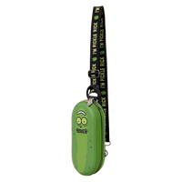 Cards & Comics Connection Pickle Rick crossbody bag in green polyurethane with embroidered and embossed details.