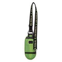 Cards & Comics Connection Pickle Rick sling crossbody bag in green polyurethane with embroidered strap details.