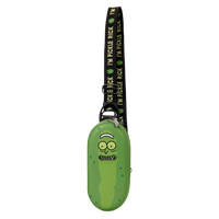 Cards & Comics Connection Pickle Rick sling crossbody bag in green polyurethane with embroidered and embossed details.