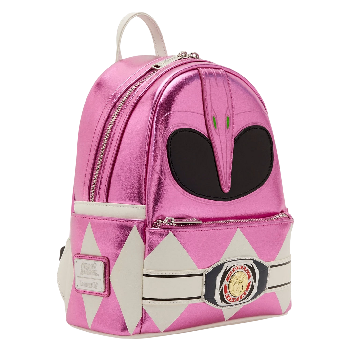Cards & Comics Connection Loungefly Power Rangers Pink Ranger metallic mini backpack with molded belt charm